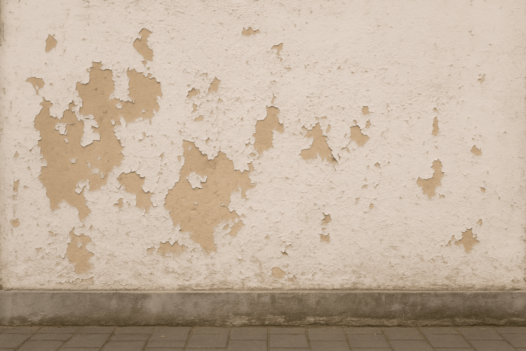 Een muur met oude verfresten